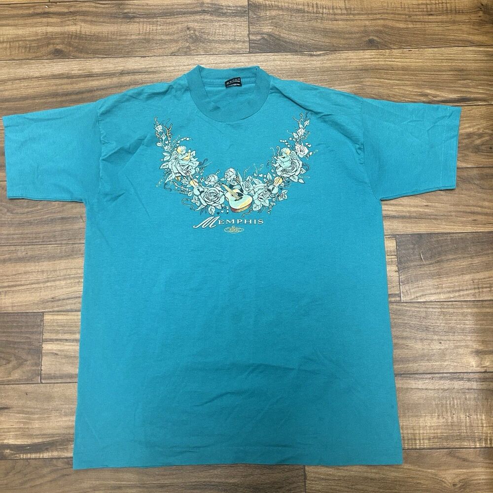 Vintage 90s Memphis Tennessee SINGLE STITCH T-SHIRT Size XL GUITAR BABY FLOWERS